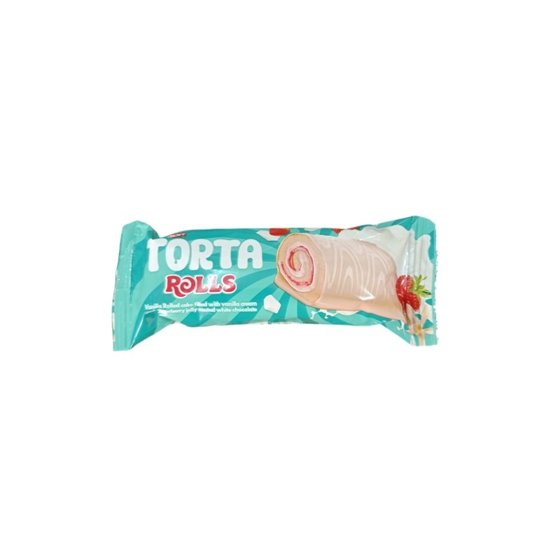 تورتا رول كيك محشو بالشوكولاتة البيضاء والفراولة